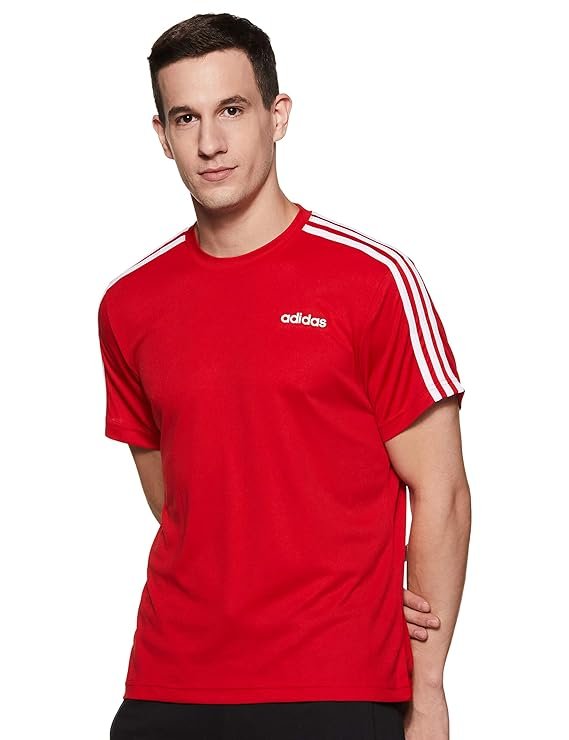 adidas Sporty Men Round Neck 3-Stripes Tee – Lightweight, Breathable & Moisture-Wicking Sports T-Shirt for Training, Running, Gym & Everyday Casual Activewear for All-Season